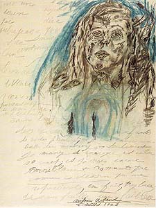 Lettre et dessin d'Anthonin Arthaud représentant Jany de Ruy